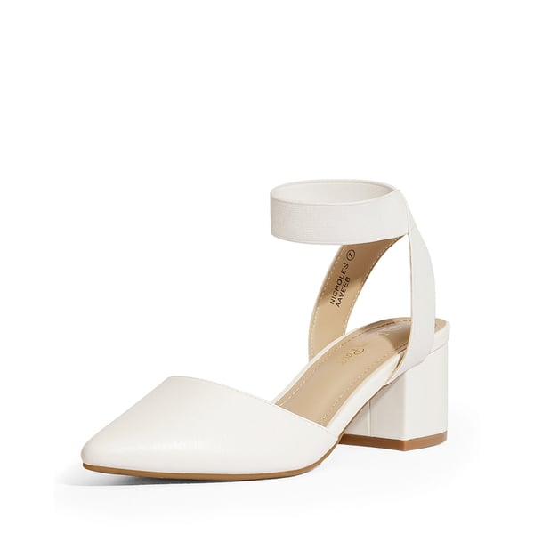 Pointed Toe Pumps with Ankle Strap - WHITE PU -  0